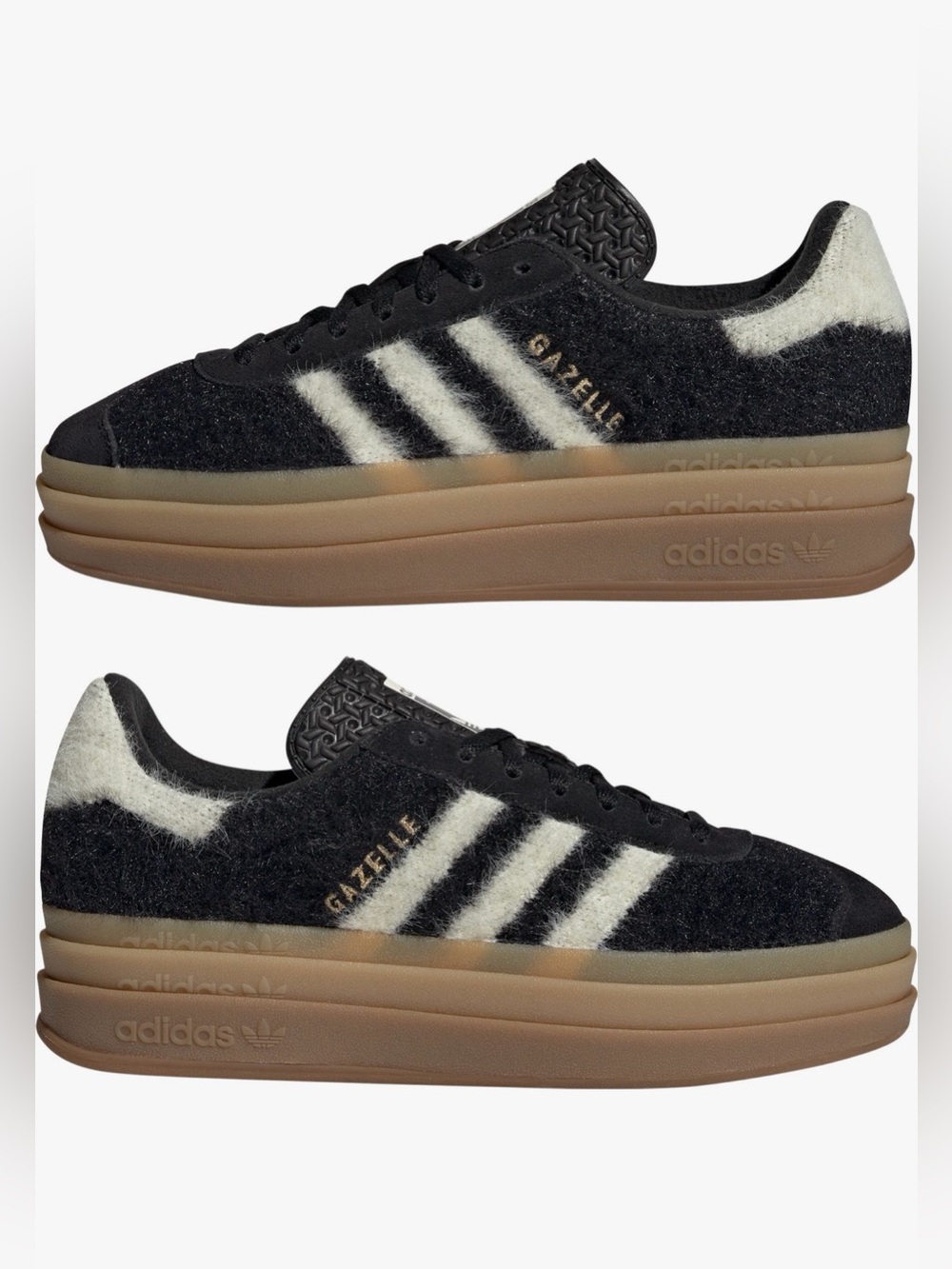 adidas
Gazelle Bold Sneaker (Women)
Color: Black/ Cream White/ Gold
Size 7.5
NIB